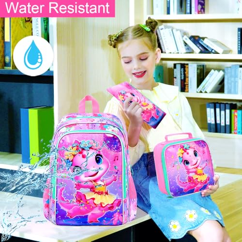 Image of WZLVO 3PCS Kids Backpack for Girls, Unicorn Dinosaur Animal Prechool Elementary Kindergarten School Bookbag with Lunch Box