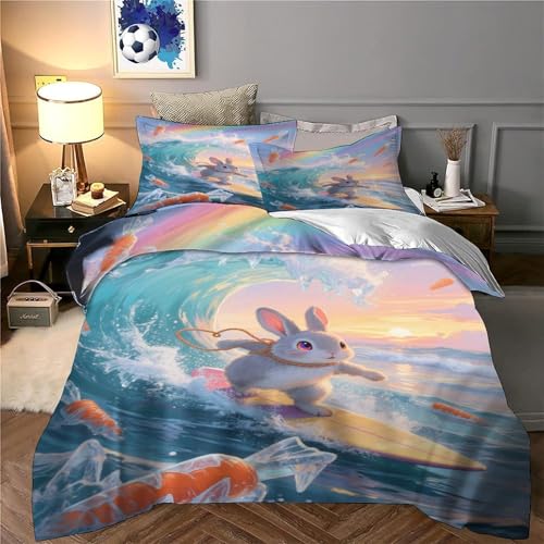 Housse de couette lapin surf microfibre lavable machine drap de couette 3D