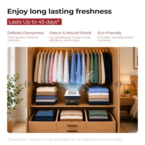 Image of Lifelong Moisture Absorber Reusable Box with Refill Pouch (400g) for Wardrobe, Bathroom & Bedroom | Dampness & Odour Remover, Prevents Mould & Fungus, Long-Lasting Freshness (Pack of 1)