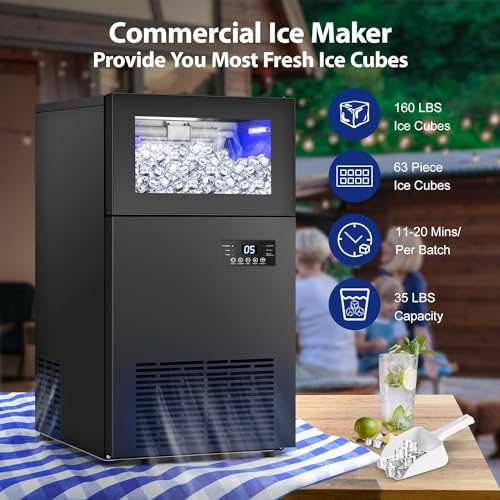 Fabricadora de hielo comercial 160 lbs/24h acero inoxidable miniatura 4