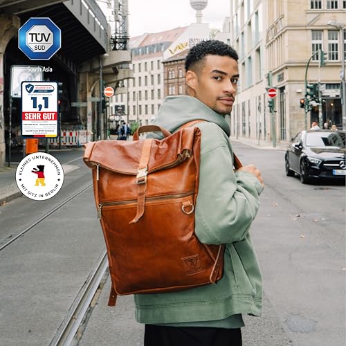 Berliner Bags Vintage Rucksack Utrecht XL aus Leder, Fahrradrucksack mit Laptopfach für Damen und Herren - Braun