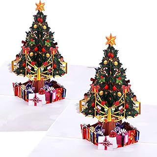 2 Pieces Christmas Greeting Cards with Envelopes 3D Pop Up Tree Design Christmas Cards Gift Cards for Christmas Winter Holiday, 5.9 by 5.9 inches