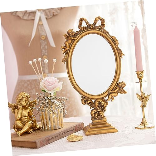 Espejo de maquillaje vintage Ipetboom 1pc elegante dorado miniatura 7