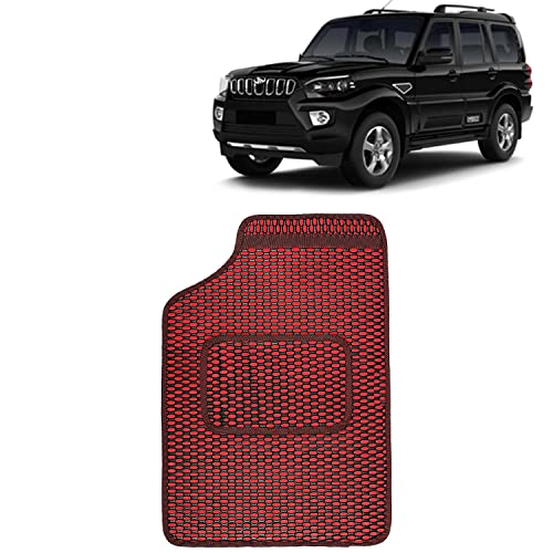 Image of Kingsway Dotted Design Car Floor Foot Mats Universal Fit for Mahindra Scorpio, Model Year : 2019-2022, Water and Dustproof, Color Red, Set of 5 Pieces