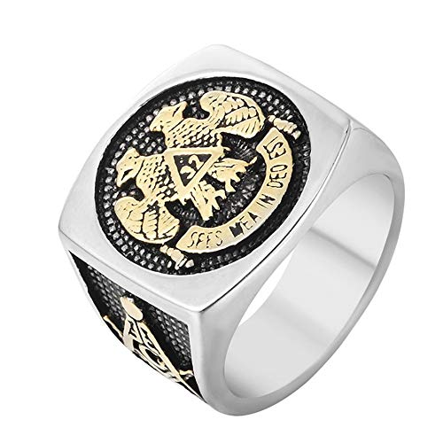 Sping Jewelry Anelli massonici Massone Eagle Symbol Ring Acciaio Inossidabile 32 ° Grado Rito Scozzese Mason Symbol Logo