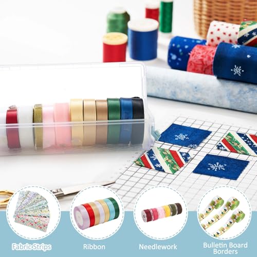 Image of Tioncy 4 Pcs 13 x 4 x 3 in Fabric Strip Case Jelly Cotton Fabric Patchwork Roll Storage Case Bulletin Board Border Bolt Storage Sewing Cloth Box for Cloth Strips Art Craft Organizer (Blue)
