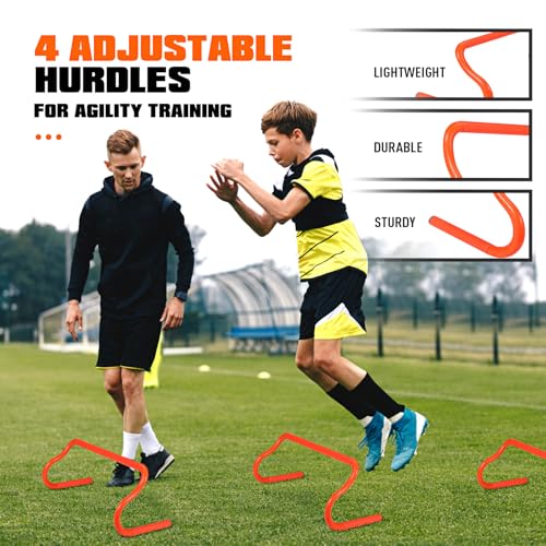 KUTIZE Soccer Training Equipment, Agility Ladder, Speed Training Equipment Set, 4 Hurdles,12 Soccer Cones, Jump Rope, Running Parachute, Basketball Football Training for Kid Youth Adults