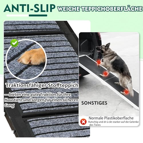 Extra Lang 170cm Hunderampe Auto Klappbar,Hundetreppe Auto mit High Traction Teppichoberfläch,rutschfest hunderampen für Autos, LKWs und SUV,Stabil Rampe Hund für Große Und Mittel Hunde Bis 110kg