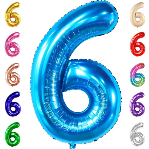 KatchOn, Giant Blue Number 6 Balloon - 40 Inch | 6th Birthday Balloon for 6th Birthday Decorations | 6 Balloons for Birthday | Six Balloon Number | 6 Year Old Balloon for 6 Year Decorations