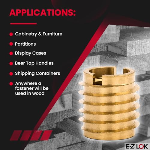 Image of E-Z LOK Knife Threaded Insert for Hard-Wood, Brass Thread Inserts 3 /8-16 Internal Threads, 0.625 inch Length Pack of 10