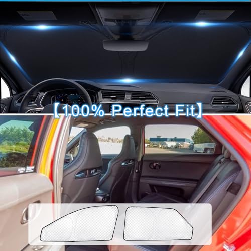 Image of KMF Windshield Sun Shade Replacement for Hyundai Ioniq 5 Accessories 2022-2024, Side Window Sun Shade Cover Sun Visor Shield Cover, Rear Window Sunshade for Camping UV Block and Privacy Protect