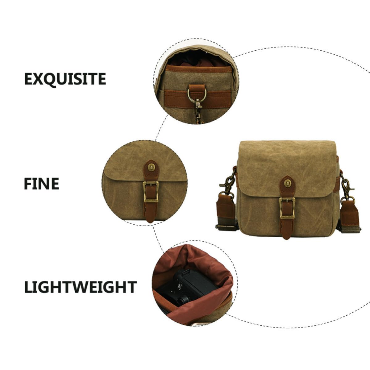 Hemobllo Bolsa Portátil para Cámara de Lona Khaki, Ligera y Compacta, Adecuado para Transportar Cámaras Mirrorless en Viajes y Fotografía Diaria