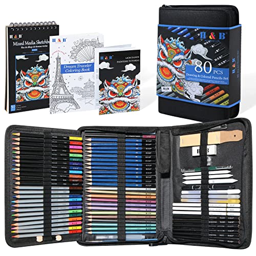 Ensemble de crayons à croquis H & B avec livre de coloriage pour maîtriser les ombrages