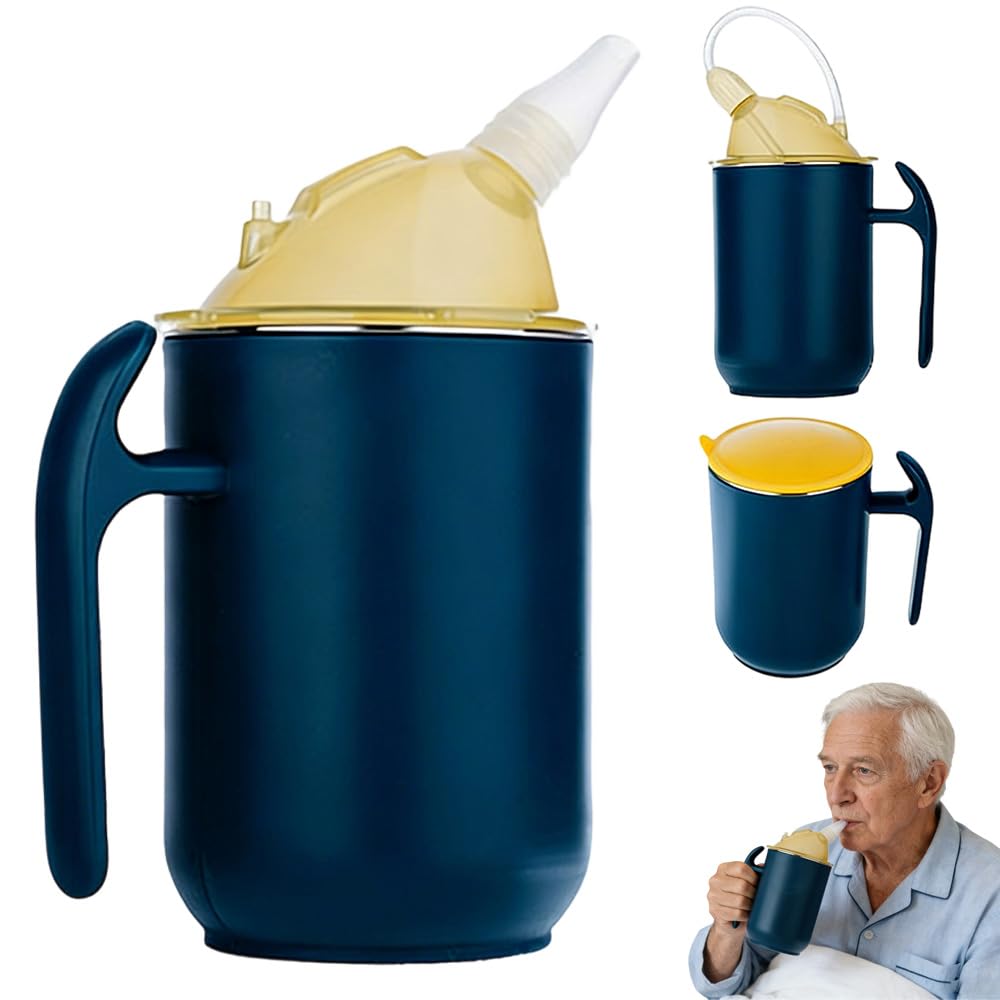 Kubek z dzióbkiem 3 w 1, dla seniorów, 400 ml, szczelny, dla seniorów z uchwytami, dla pacjentów, niepełnosprawnych, macierzyństwa (niebieski)