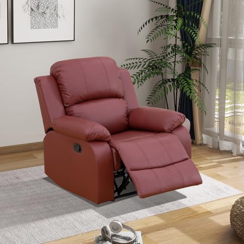 Bicerkib Leather Recliner Chair for Living Room Furniture Sets, Red Faux Leather Manual Reclining Chair for Adults,Single Recliner for Home Furniture/Apartment/Theater Seating/Rv Car/Office/Club