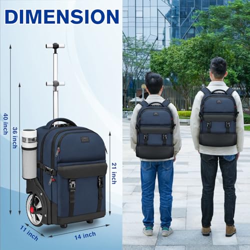 MATEIN Rolling Backpack with Wheels, 17 Inch Large Roller Backpack with Combination Lock, Water Resistant Anti Theft Travel Wheeled Backpacks Laptop Back Pack for Men Women Work Business Commute, Blue - Image 7