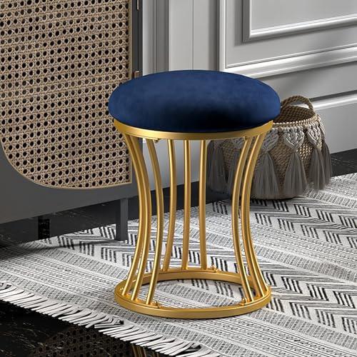 Reposapiés redondo con patas de metal, almohadillas antideslizantes, otomana de tocador para sala de estar y dormitorio, elegante taburete de tocador, puf de felpa para decoración del hogar