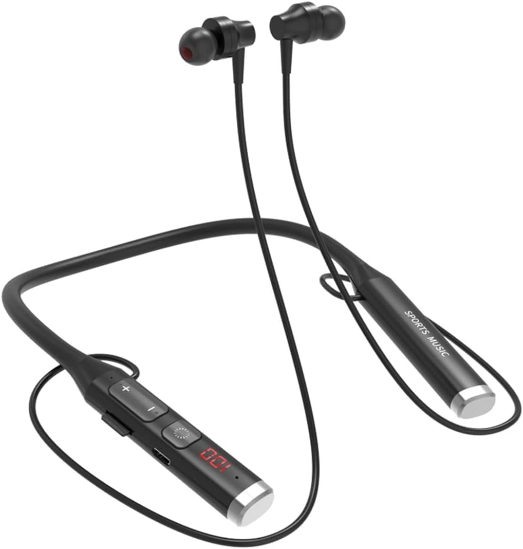 Neckband Bluetooth Headphones Wireless Earbuds with Mic in-Ear Magnetic Neckband Earphone,HiFi Stereo Deep Bass Noise Cancellation Headsets,60 Hours Playtime for Sports Music Phone Call, Black