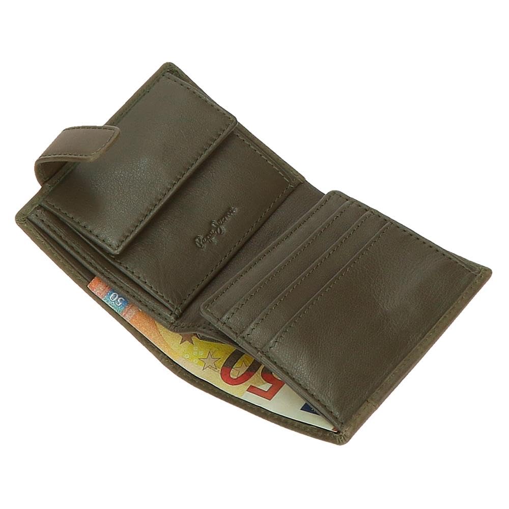 Pepe Jeans Staple Cartera Vertical con Tarjetero y Cierre de Click Verde 8,5x10,5x1 cms Piel by Joumma Bags