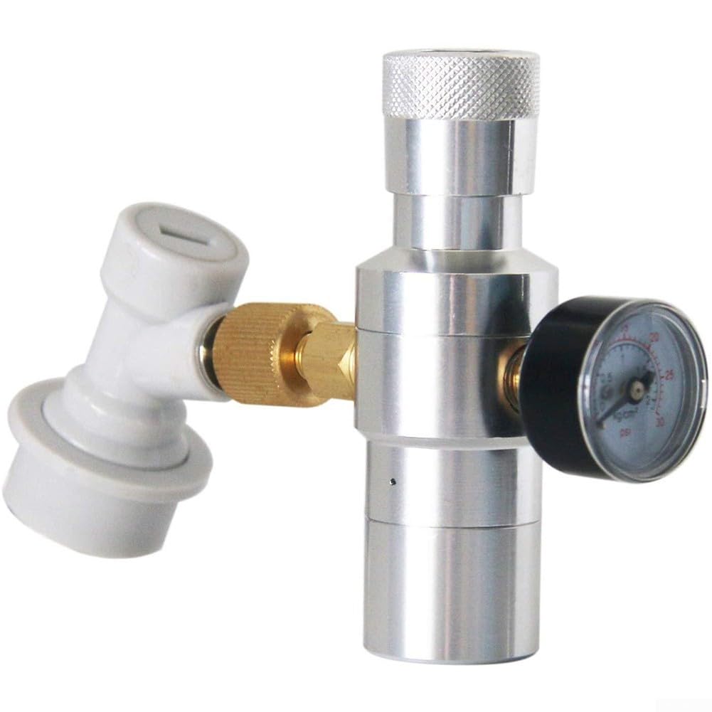 Keg adapter do ładowania z regulatorem ciśnienia 0-30 PSI, adapter do napełniania 3/8 cala, gwint 3/8 cala, do wkładów 12 G 16 G, Ball Lock, szybkie zapięcie gazu, do piwa, kawy, kombuchy