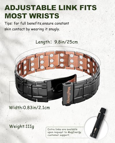 Pulsera magnética de cobre regulable para hombre con extractor de eslabones 5