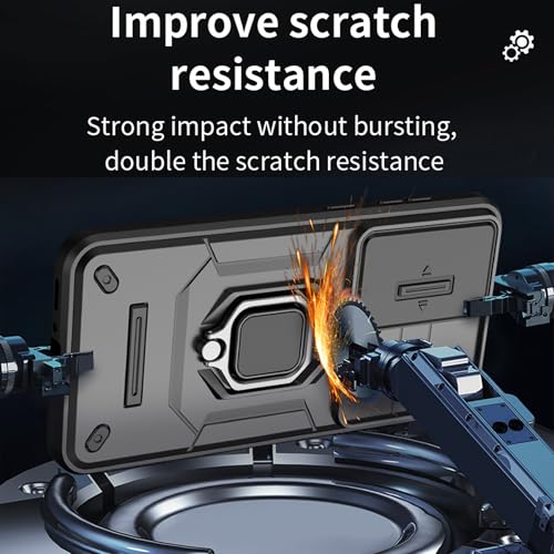 Image of Heavy Duty Armor Back Case Cover for Samsung Galaxy M56 5G - Magnetic Kickstand Ring with Camera Shutter Protection, Rugged Bumper Hard Back Cover for Samsung M56 5G (PC & TPU|Silver)