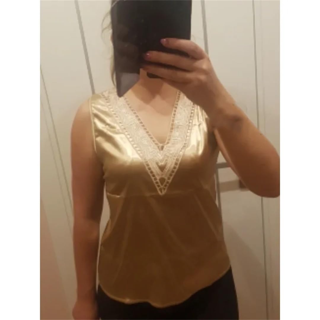 Camicetta da donna in raso con elastico in pizzo senza maniche con scollo a V