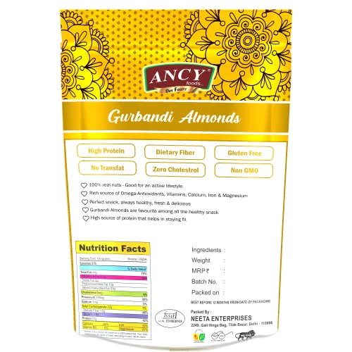 Image of Ancy Gurbandi Almonds 500 Grams (250 Grams X 2) with Rich Flavor, High Antioxidant Content, and Brain-Boosting Nutrition for Daily Vitality and Wellness |Packed with Energy to Support Kids Learning, Adults Productivity, and Elders Strength.