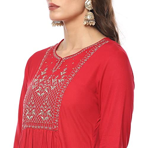 Image of BIBA Women Cotton Gathered Printed Suit Set