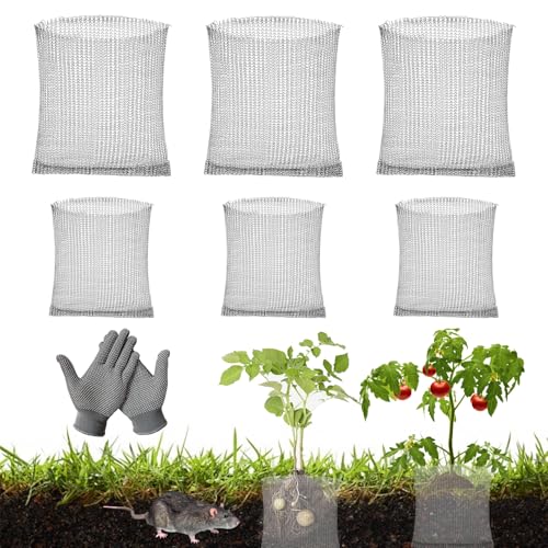 #ColaboraciónPagada<br>6 Piezas Protección de Raíces para Plantas Bolsa de Malla Metálica de Acero Inoxidable Incluye Guantes Cesta De Protección De Raíces De Plantas Bolsa de Malla para Raices Protección contra Raíces