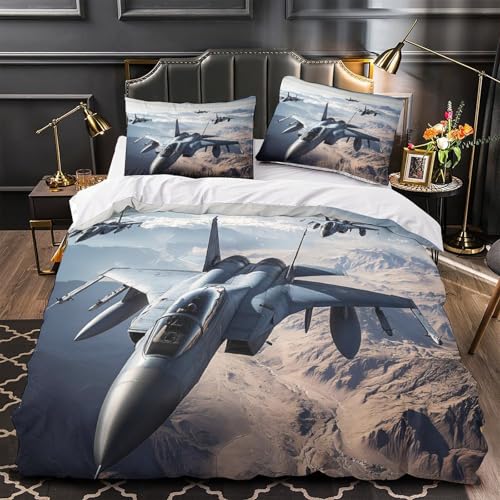 Parure de lit avion militaire en microfibre hypoallergénique 135x200 cm