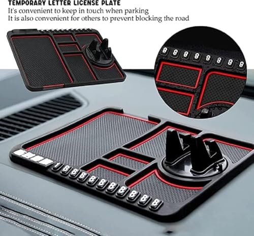 Image of Car Dashboard Anti-Slip with Mobile Phone Holder and Number Display Strip, Multi-Compartment Dashboard Organizer Pad (Car Phone Holder Mat)