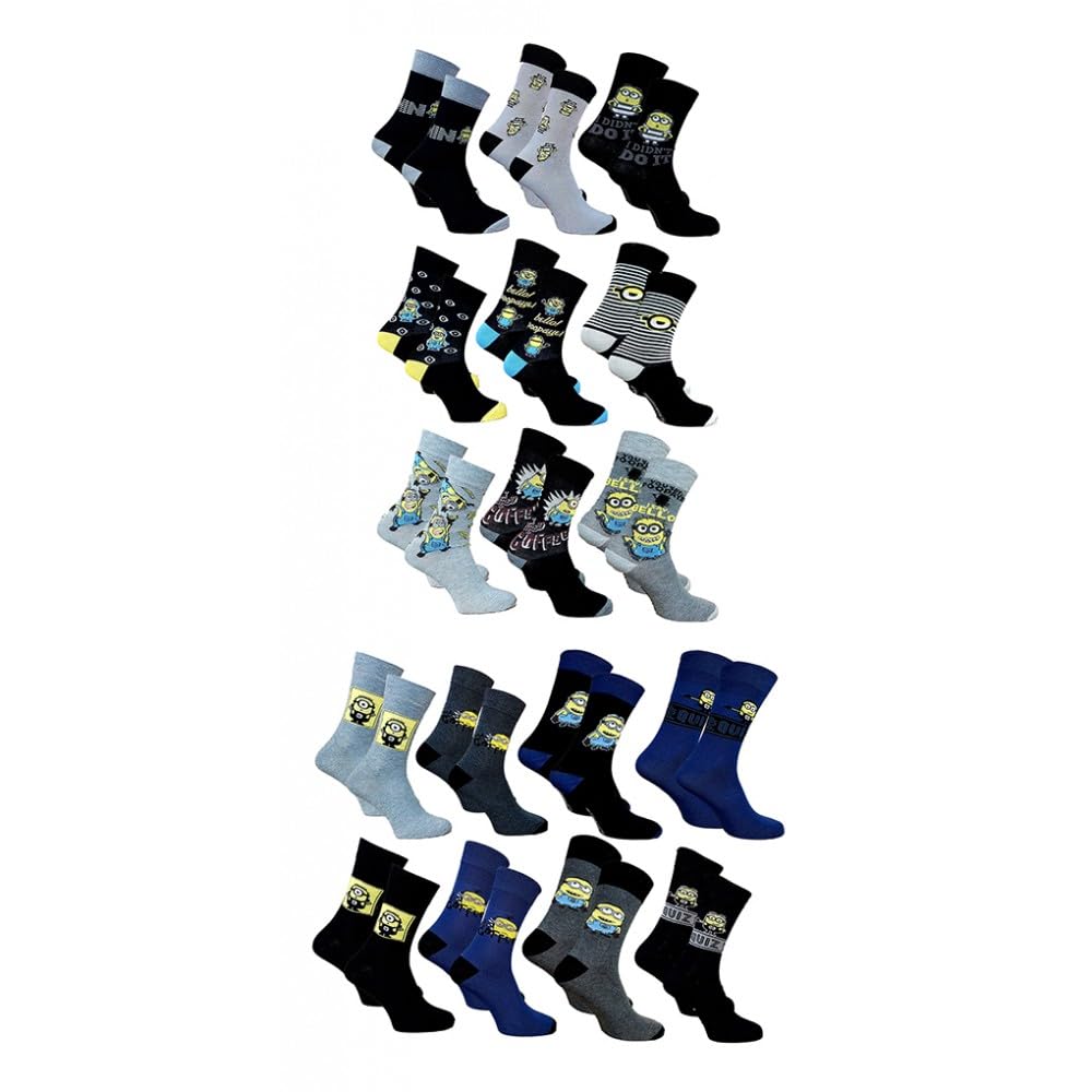 Ozabi Men's Pack Of 8 Pairs - Despicable Me Cotton Socks - Assorted Photo Models Depending On Arrivals - Multicoloured, 43-46