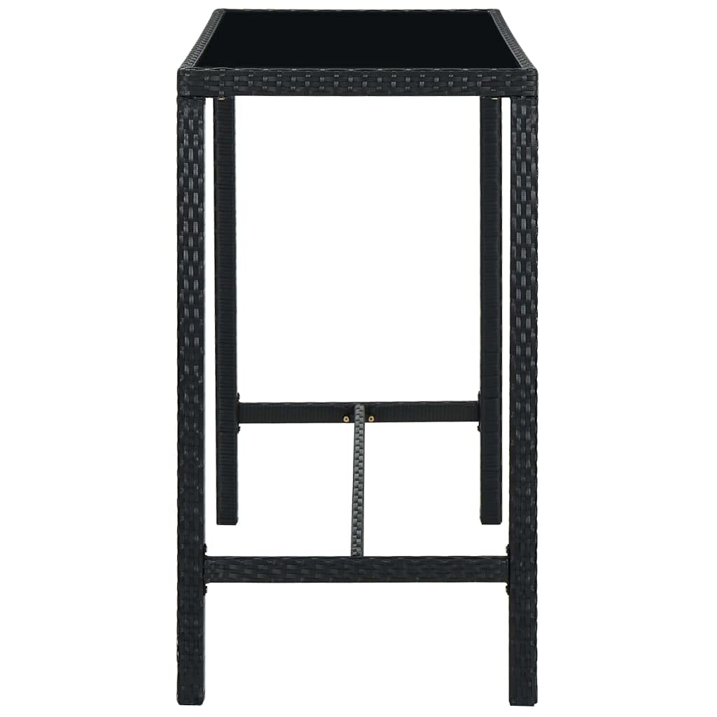 Juego de Muebles de Jardín 7 Piezas con Cojines Ratán PE Negro Conjunto de Bar de Terraza Resistente al Agua Mesa de Patio 130x60x110 cm Estructura de Acero Taburete de Bar