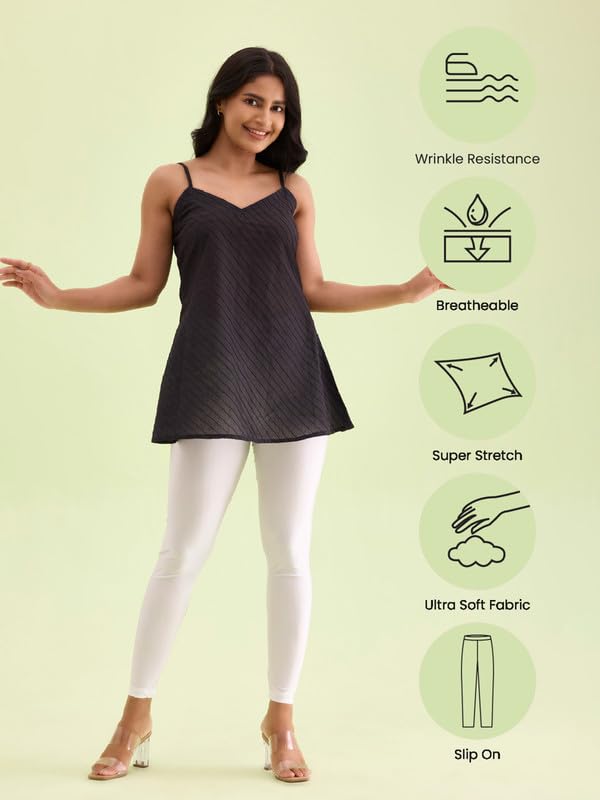 Image of GO COLORS Soft Cotton Stretch Cropped Leggings for Women | Breathable, Mid Rise
