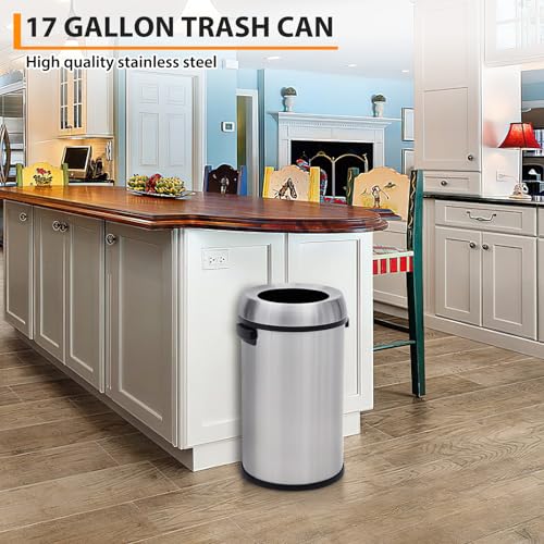 Caneca de basura abierta 17 gal (65L) acero inoxidable pulido miniatura 4