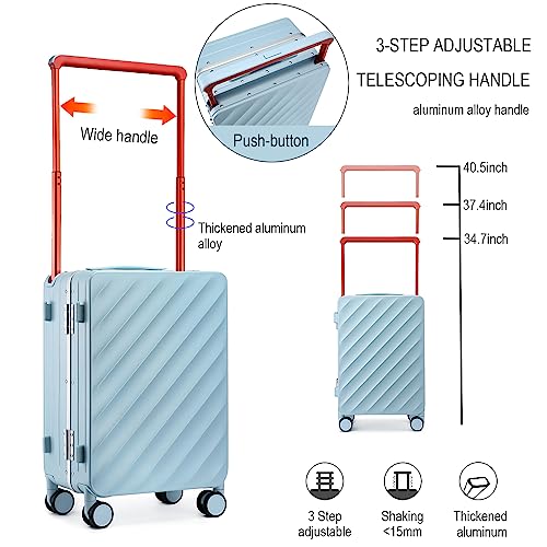 Somago Carry On Suitcase 22x14x9 Wide Handle 20 Inch Luggage Airline Approved Polycarbonate Hardside Aluminum Frame No Zipper with Spinner Wheels TSA Lock Dry Wet Pocket (Light Blue)3