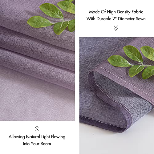 EMEMA Voile Curtain Two-Tone Curtain with Eyelets Transparent Curtain Eyelet Curtain Window Curtain Translucent for Bedroom Set of 2 140 x 175 cm Purple - Image 4