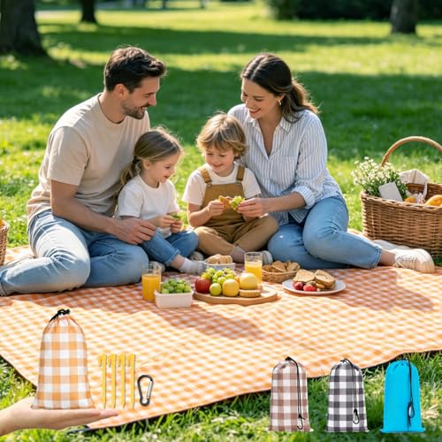 Fammart Beach Blanket Sandproof Waterproof, Extra Large Beach Mat w/Stakes, Oversized & Compact Sand Free, Quick Drying Pocket Picnic Blanket for Festivals Hiking Outdoor Camping Beach Essentials