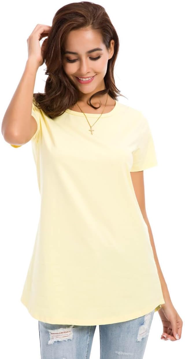 Women's Cotton T-Shirts Short Sleeve Loose Comfy Basic Plain Tunic Tee - Image 3