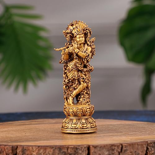 Image of Artarium Handcrafted Standing Krishna Ji Lord Krishan Idol Resin Made Laddu Gopal Murti Kanha Ji Murti for Car Dashboard Home Decor Decorative Showpiece Pooja Room Temple (Antique Krishna 4 Inch)
