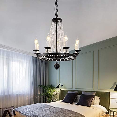 LED Chandeliers, 10 Candle Chandelier for Living Dining Room Bedroom Home Crystal Hanging Light Classic Design American Retro Lustre Pendant Lamp (Color : 12heads, Size : Black)