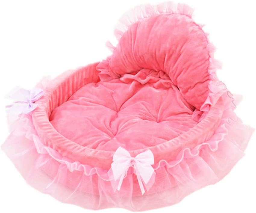 Pet Dog and Cat Bed Small Dog Self Warming Indoor Puppy Princess Bow Lace Heart Elegant Cute Bed Dog House Pet Warming Bed (Pink)