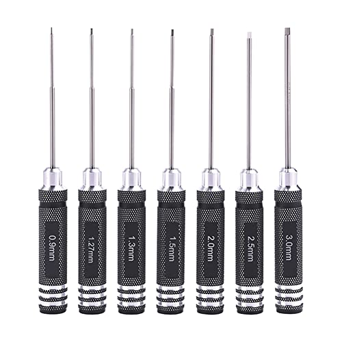 Janjunsi 7 piezas Kit de Destornilladores Hexagonales, Destornillador Hexagonal Herramienta de Reparación para Coche RC Camión Helicóptero Barco Drone - 0,9/1,27/1,3/1,5/2/2,5/3mm Cover