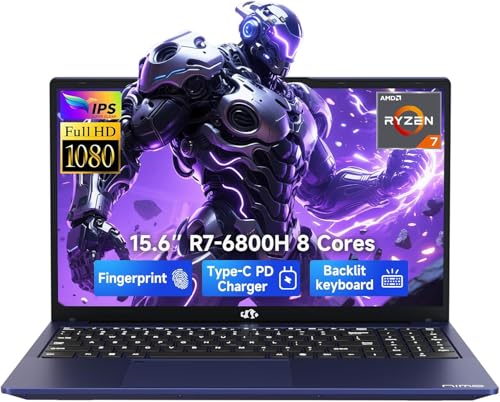 NIMO 15.6' IPS FHD Gaming Laptop | 8 Cores AMD Ryzen 7 6800H 32GB LPDDR5 RAM 1TB SSD (Beat i7-12700H, Up to 4.7GHz) AMD Radeon 680M GPU Computer with 100W Type-C | Backlit KB, 180°Viewing