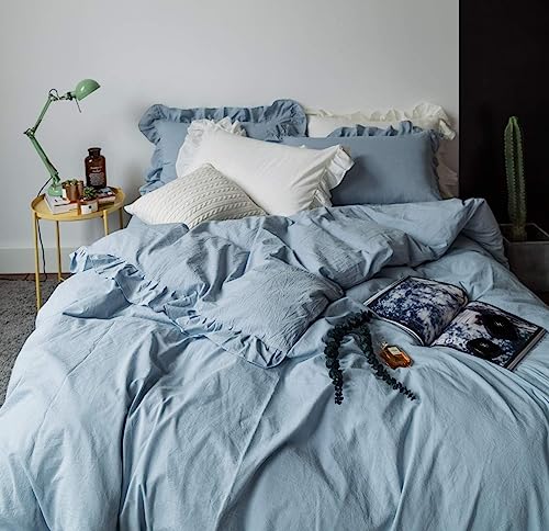 Lanqinglv Rüschen Bettwäsche 200x200 Gräuliches Blau Romantisch Aesthetic – Ansicht 2