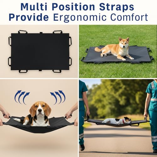 Image of Pet Stretcher for Dogs - Emergency Animal Carrier, 300lb Weight Limit, 44 inchx28 inch Size, with 8 Safety Straps for Easy Transport(Black)
