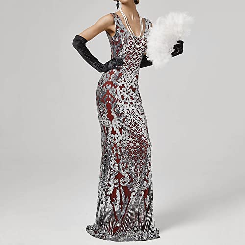 Robe longue en queue de poisson style rétro 1920 brodée de sequins
