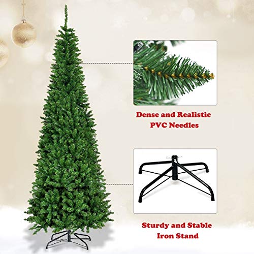 4Ft/1.2m Pre-Lit Artificial Slim Christmas Tree Green Pencil Tree, Pointed Tips, Metal Stand Warm White LEDs Lights Holiday Home Decorations - Image 3