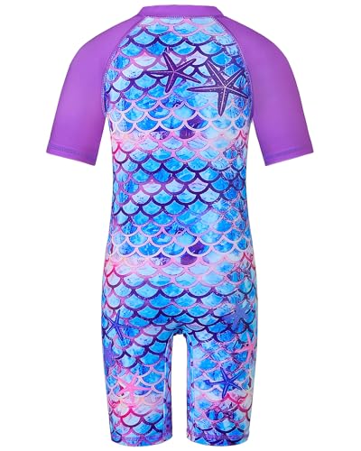Image of TFJH E Short Sleeve Girls Swimsuits UV 50+ One Pieces Zipper 2-14Y | From beach vacations and pool parties to cruises and water parks, this colorful floral swimsuit is her summer favorite